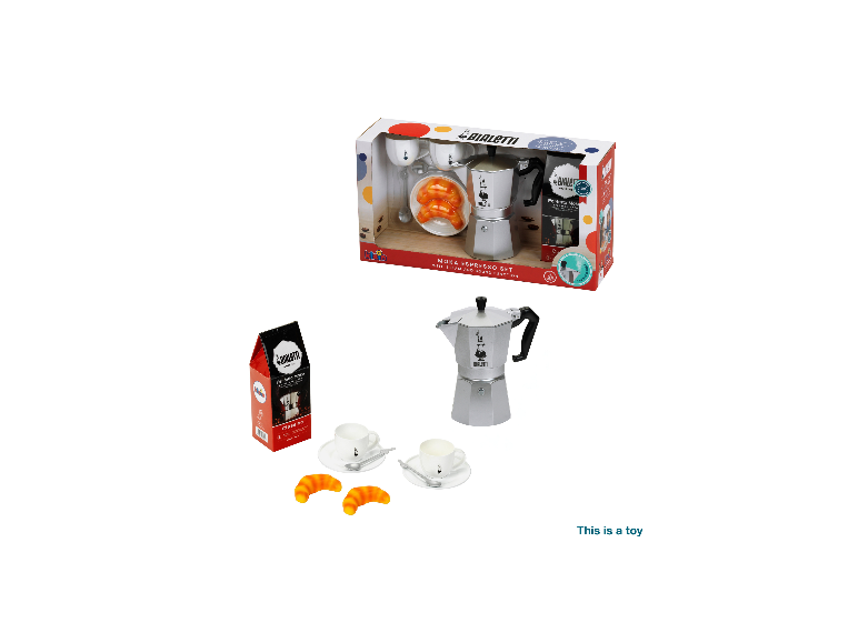KLEIN Bialetti Moka Espresso Set Spielzeug mit Espressokocher, Tassen, Löffeln und Croissants