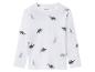 Weißes Lupilu Langarmshirt mit Dinosaurier-Muster.