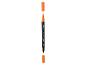 Oranger Dual-Tip-Marker ohne Kappen, zeigt Pinsel- und feine Spitzen.