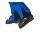 Blaue Skihose mit schwarzen Skischuhen