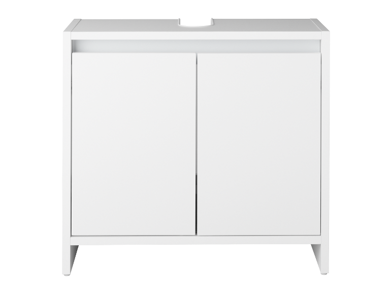 Weißer Badezimmerschrank mit zwei Türen.