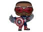 Funko Pop!-Figur von Falcon als Captain America mit Schild und Flügeln.