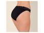 Schwarzer Damen-Slip mit Spitzenbesatz, Seitenansicht.