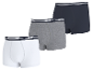 Drei ESMARA MEN Herren-Boxershorts in Weiß, Grau und Dunkelblau.