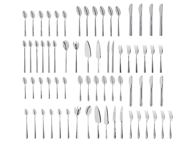 Besteckset aus Edelstahl, bestehend aus Löffeln, Gabeln und Messern.