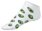 Weiße Socken mit Avocado-Motiv.