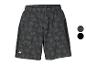 Dunkelgraue Sportshorts mit dezentem Muster und schwarzen Seitenpaneelen.