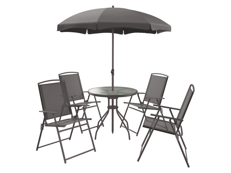 Gehe zu Vollbildansicht: LIVARNO home Sitzgruppe, mit Sonnenschirm, 6-teilig, anthrazit - Bild 1