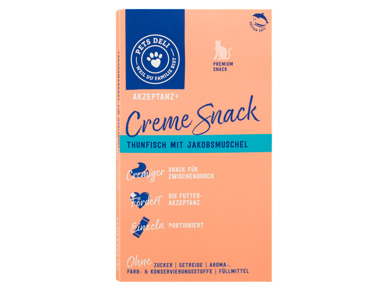 Gehe zu Vollbildansicht: PetsDeli Premium Creme Snack Thunfisch mit Jakobsmuschel für Katzen, 4 x 90 g - Bild 2