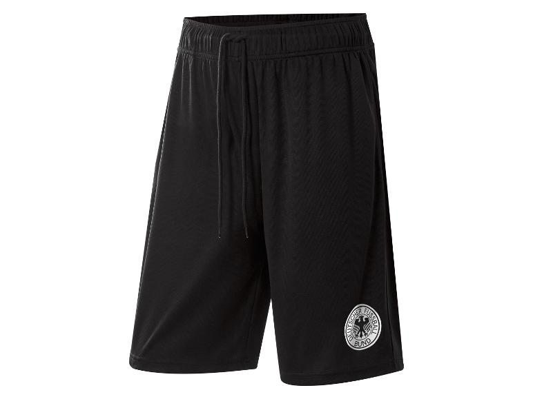 Schwarze Sporthose mit Kordelzug und Fußball-Emblem.