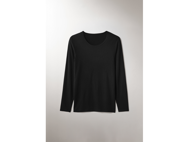 Schwarzes Langarmshirt für Herren mit Rundhalsausschnitt.