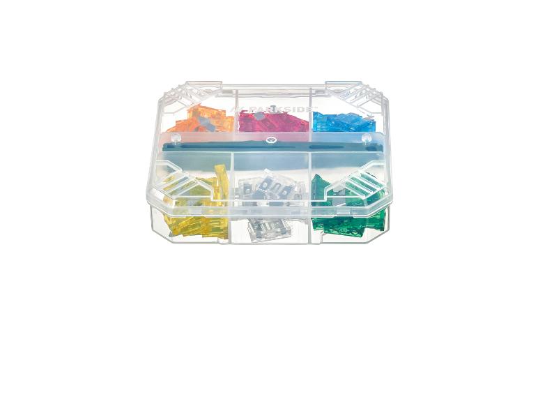 Transparente Box mit farbigen Autosicherungen.