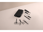 Schwarzes Maniküre- und Pediküre-Set mit Etui, Nagelknipsern, Scheren, Feile und Pinzette.