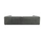 Rückansicht eines zweisitzigen Modulsofas aus grauem Cordstoff.