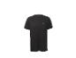 Schwarzes kurzärmeliges Sport-T-Shirt mit kleinem weißem Logo auf der Brust.