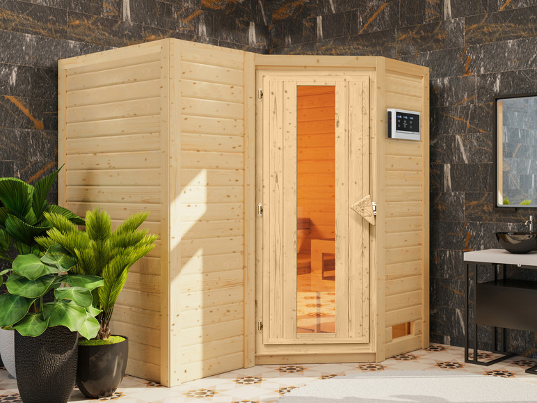 Gehe zu Vollbildansicht: Karibu Indoor-Sauna »Aspby«, Eckeinstieg, 9 kW Ofen - Bild 151
