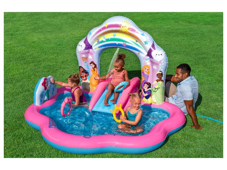Disney Princess aufblasbares Planschbecken mit Rutschen und Sprühfunktion.
