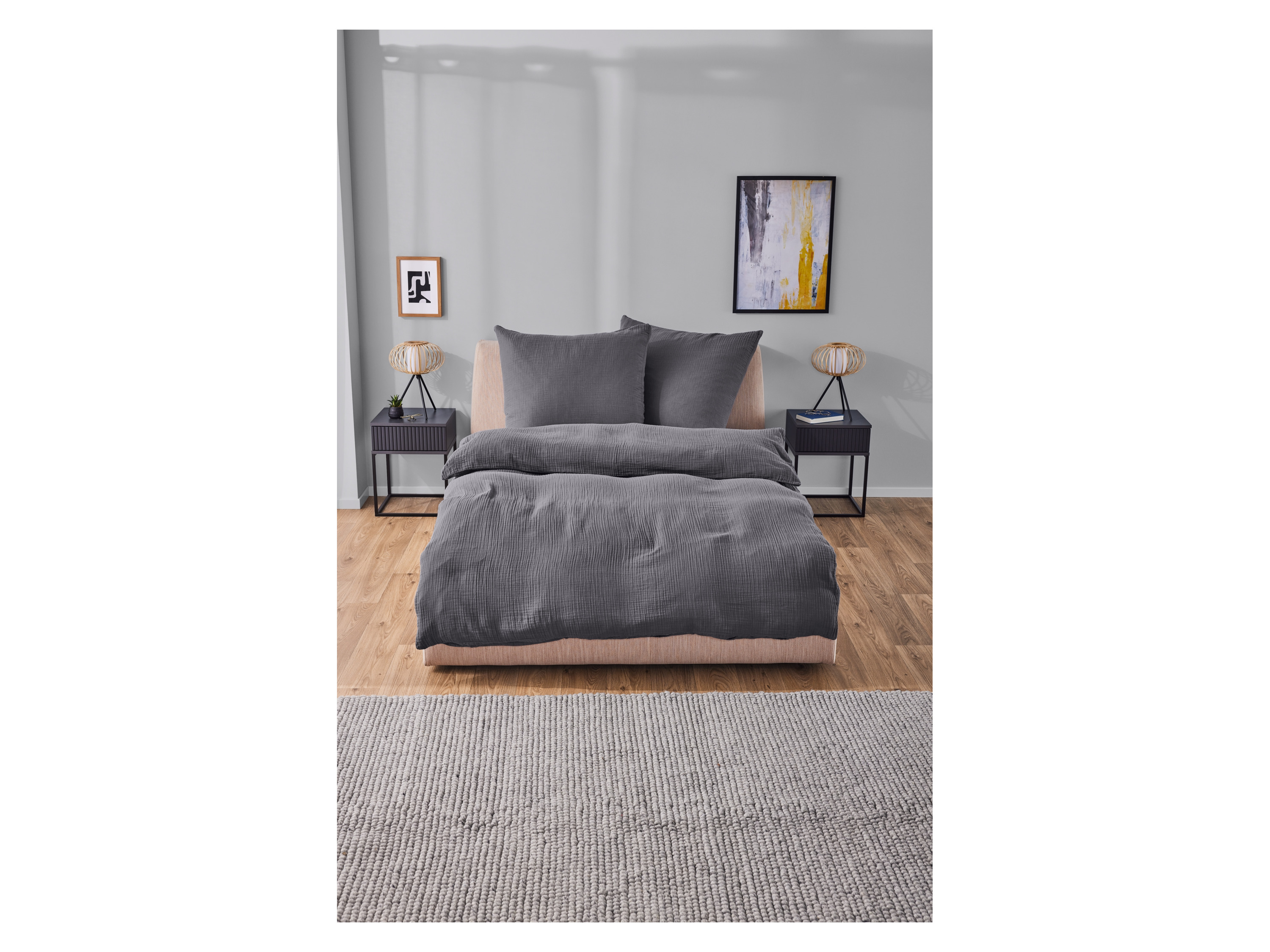 LIVARNO HOME Musselin-Bettwäsche, 200 x 220 cm (Dunkelgrau) – Bild 2 von 3