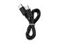 Schwarzes USB-C zu USB-C Kabel, aufgerollt und mit einem weißen Band gesichert