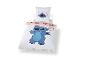 Kinder-Bettwäsche-Set mit blauem Cartoon-Charakter-Aufdruck.