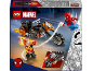 Spielzeugset mit Spider-Man und Ghost Rider auf einem flammenden Motorrad, mit Comic-Kunst.