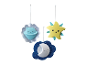 Drei Babymobiles: Planet, Stern und Mond, himmlisches Design.