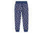 Blaue Jogginghose mit rosa Herzchen-Muster.