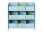 Aufbewahrungsregal mit 9 Stoffboxen in Pastelltönen von Blau und Grün