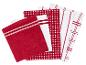 Rote und weiße Küchentücher mit Streifen und Karomustern.