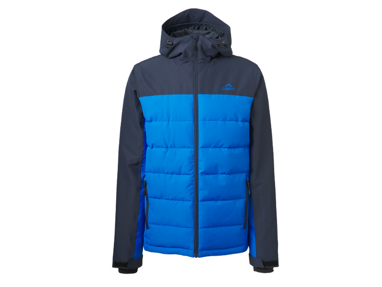 Herren-Winterjacke in Blau und Dunkelgrau, wattiert, mit Kapuze