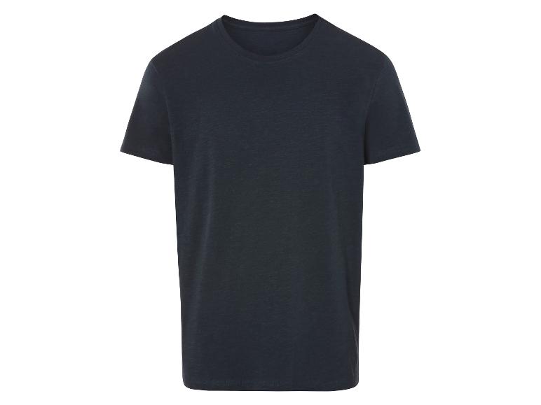 Einfarbiges dunkelblaues T-Shirt mit kurzen Ärmeln.
