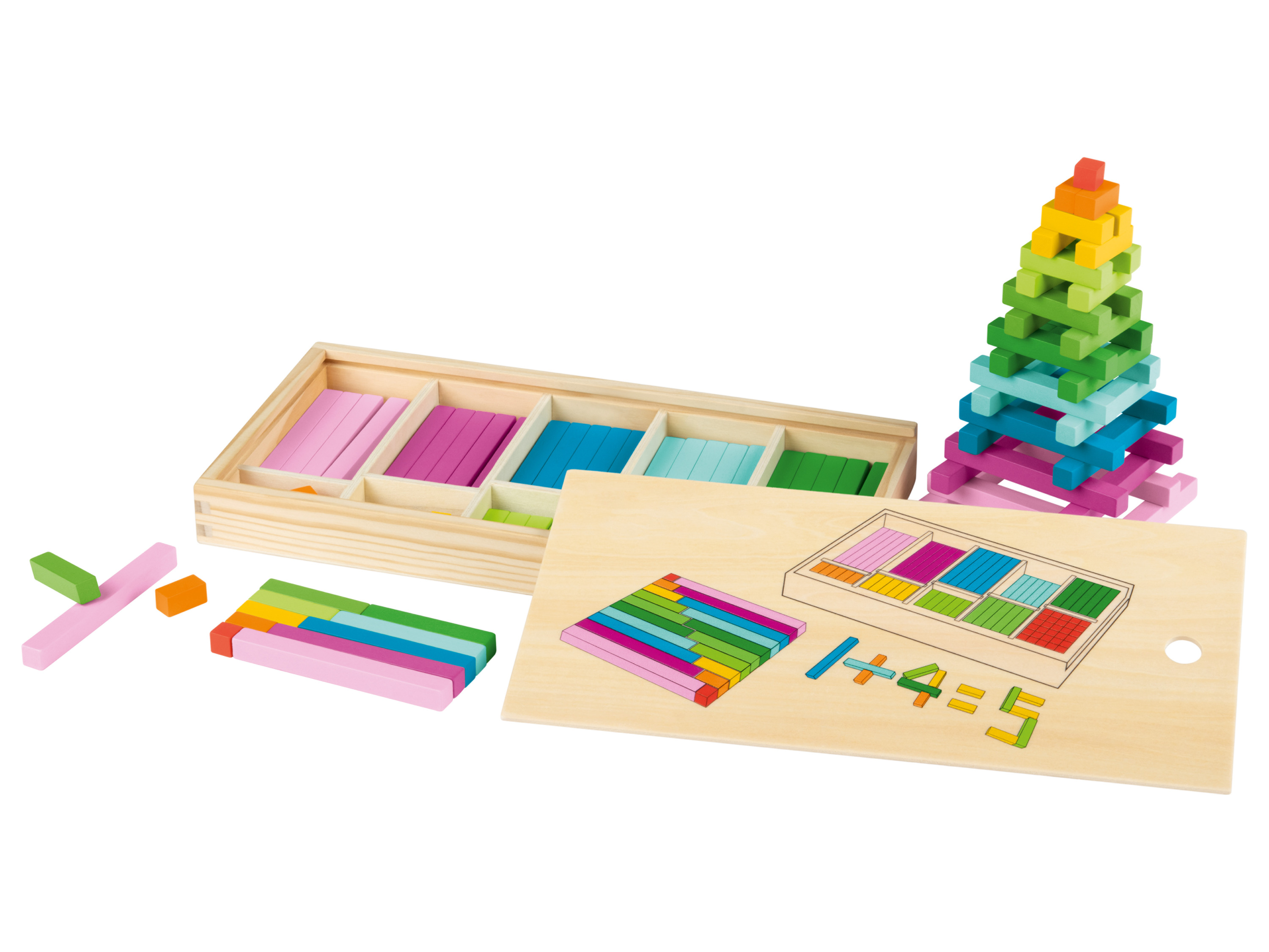 Playtive Holz Rechenset Montessori (Zählstäbe aus Holz)““ | Arithmetisches Rechenspiel: ca. L 293 x B 293 x H 23 mm