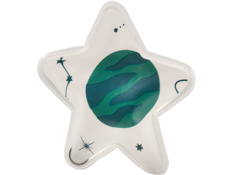 Sternförmiges Kühlpack mit Planeten- und Sternendesign.