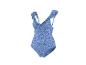 Blauer Einteiler-Badeanzug mit Blumenmuster und Rüschen an den Trägern