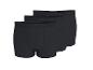 Drei schwarze Herren-Boxershorts auf weißem Hintergrund.