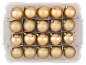 Schachtel mit 20 goldenen Weihnachtskugeln, darunter matte, glitzernde und spiegelnde.