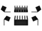 Schwarze Kabelclips zum Organisieren von Kabeln.