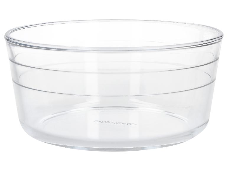 Transparente ERNESTO Glasschale mit zwei horizontalen Linien.