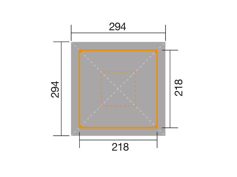 Ein Grundriss mit den Maßen eines Quadrats mit einem versenkten Rand.