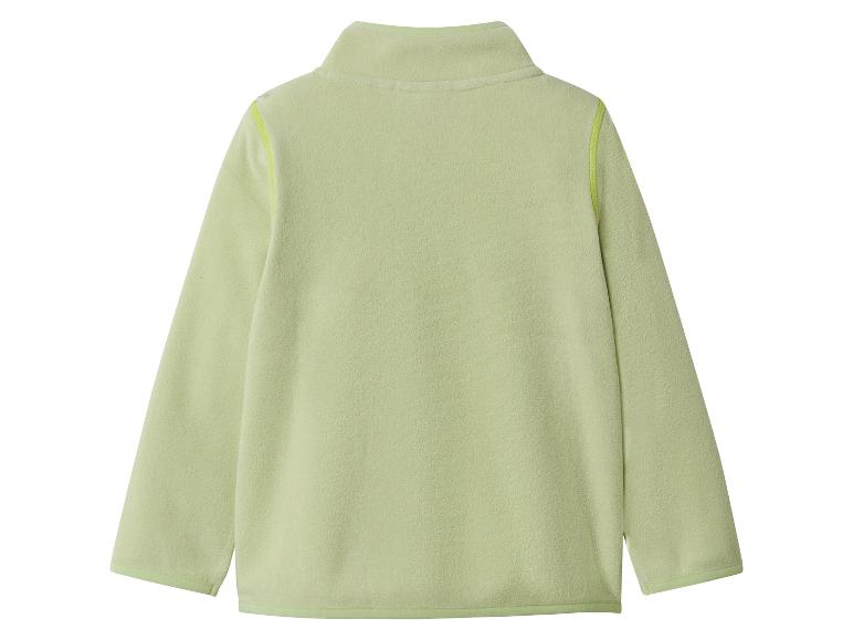 Hellgrüner Fleece-Pullover mit Stehkragen und Kontrastnähten.