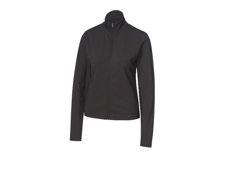 Schwarze Sportjacke mit durchgehendem Reißverschluss und Stehkragen.
