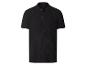 Schwarzes Kurzarm-Poloshirt mit gerippter Textur und Knöpfen.