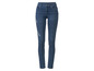 Dunkelblaue Skinny Jeans mit Löchern.