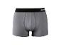 Graue Boxershorts mit schwarzem Gummibund und weißem Text