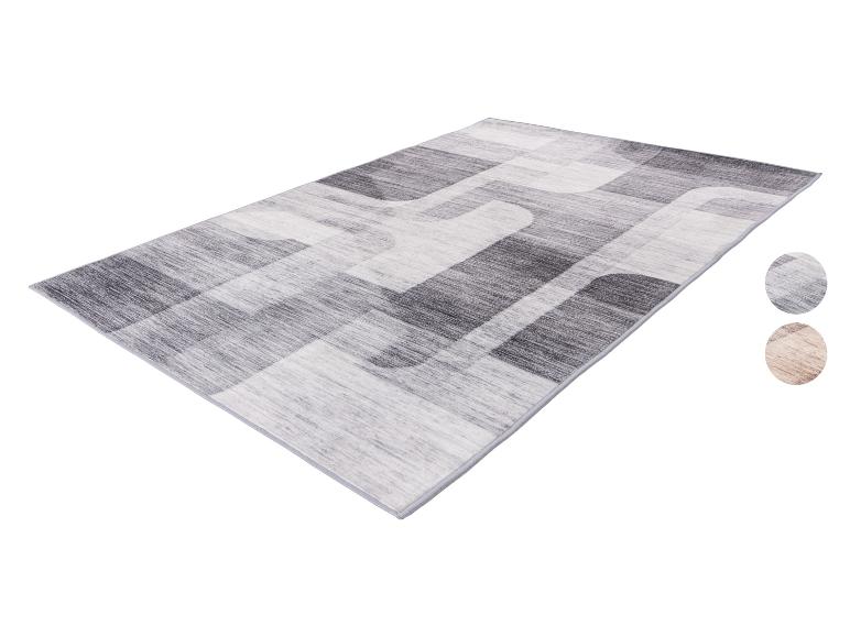 Moderner grau-weißer Teppich mit geometrischem Muster, mit Farbmustern