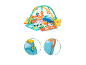 Bunte Baby-Spielmatte mit Bögen, Hängespielzeug und Dschungeltier-Motiv.