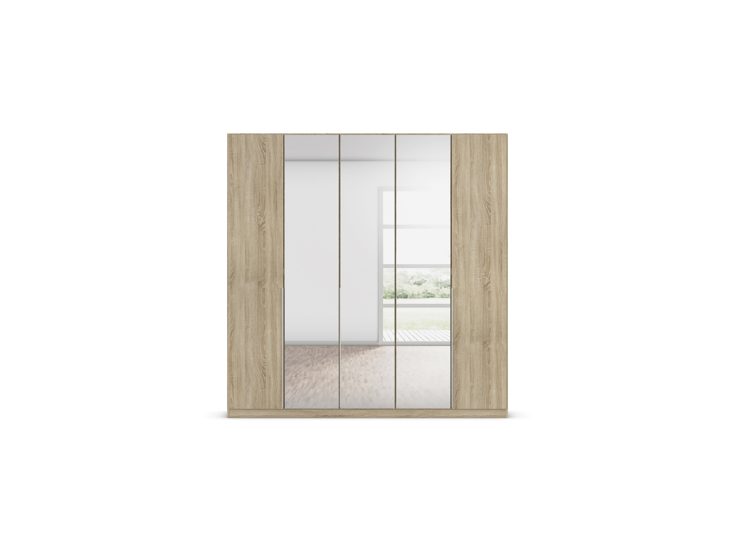 RAUCH ORANGE Drehtürenschrank Alabama mit Spiegel (Classic-Zubehör, Eiche Sonoma, Griffe Alufarben, 226 x 229 cm) – Bild 4 von 4