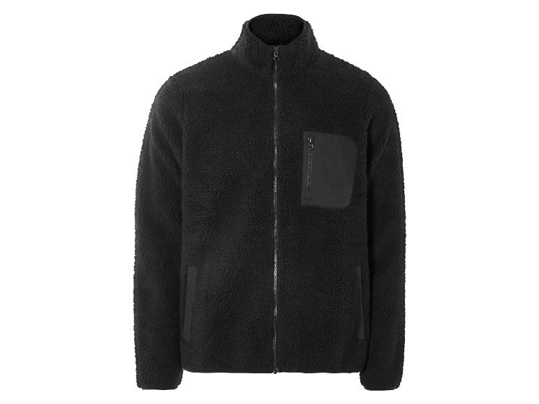 Eine schwarze Fleecejacke mit Reißverschluss.
