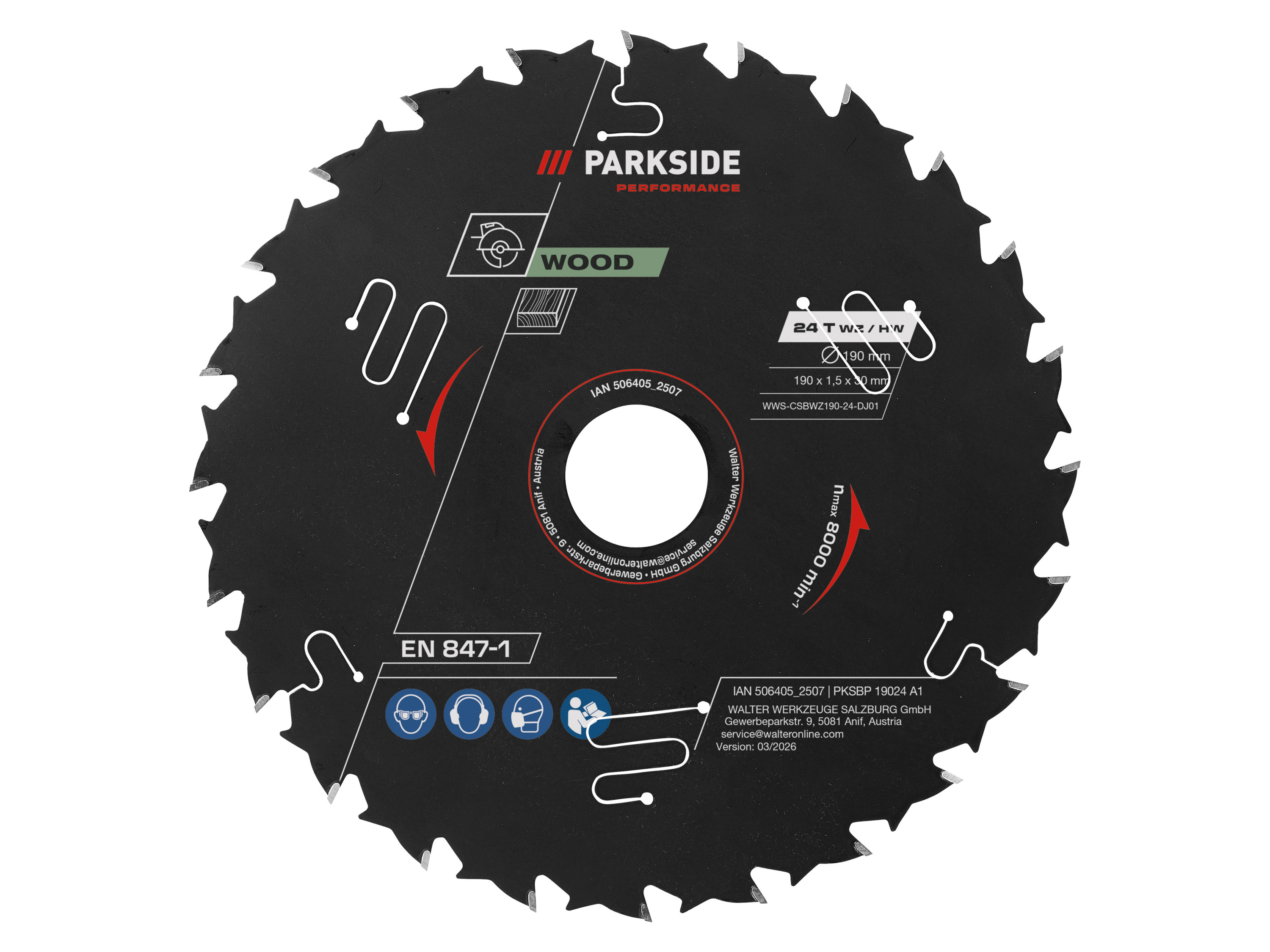 PARKSIDE PERFORMANCE® Kreissägeblatt »PKSBP 19024 A1 / PKSBP 19048 A1 / PKSBP 19060 A1«, Ø 190 mm (24 Zähne) – Bild 2 von 3