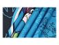 Baumwollstoff mit Cartoon- und Roboter-Prints in Blau- und Schwarztönen.